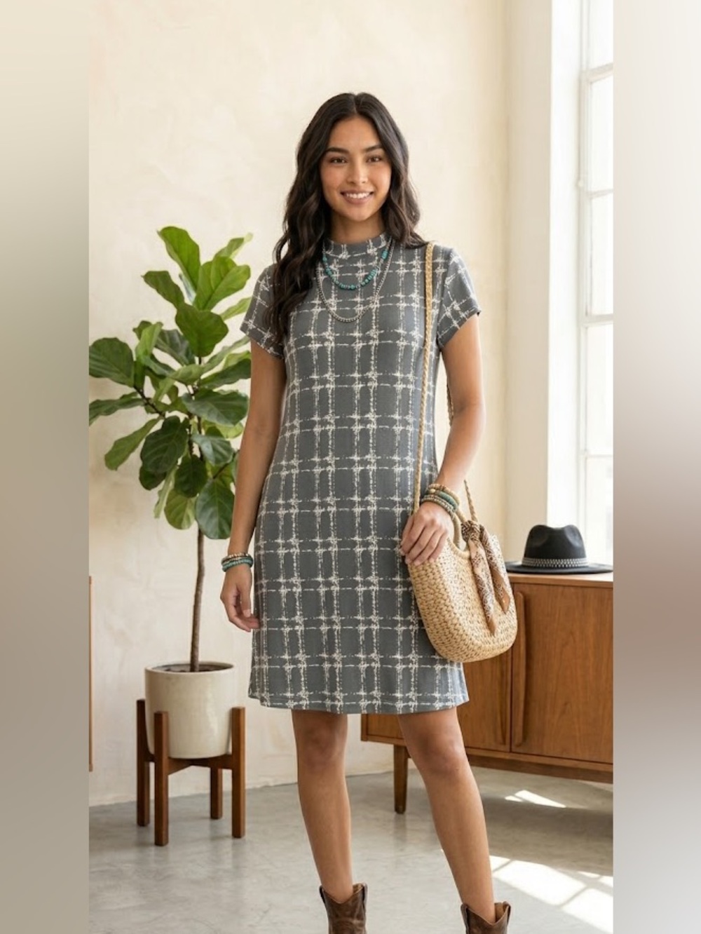 Jon & Anna Gray and White Plaid Dress